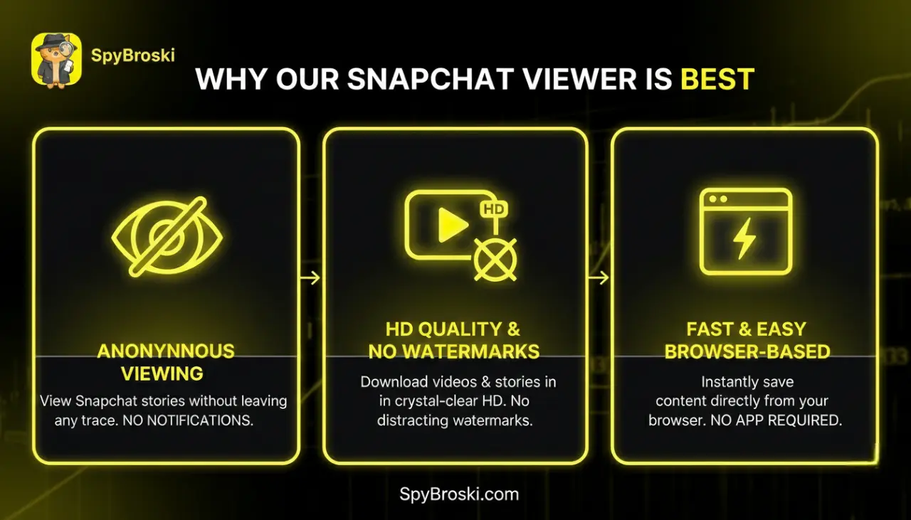 Snapchat story viewer features — anonymous, no login, instant playback